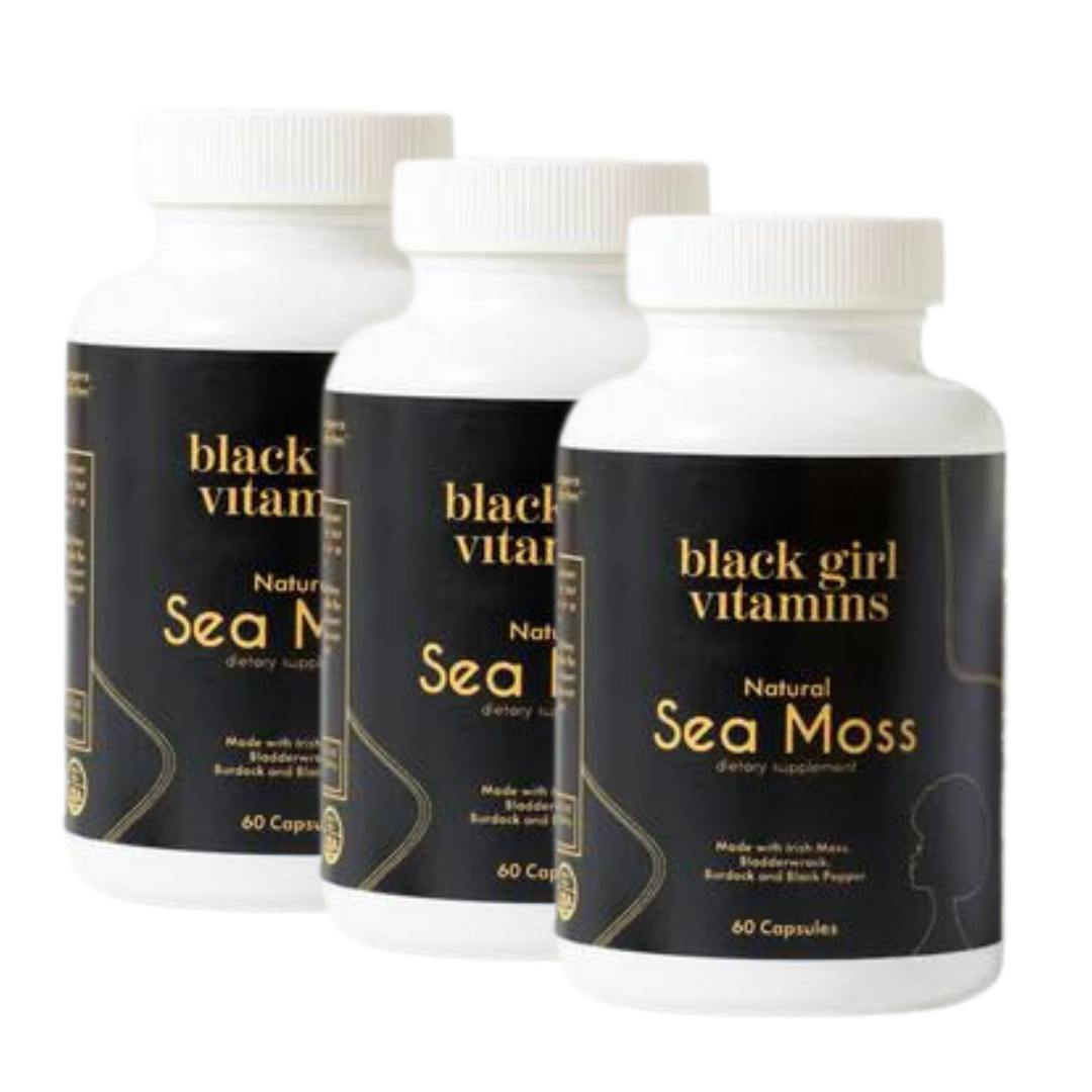 Black Girl Vitamins Natural Sea Moss dietary supplement, 60 capsules bottle